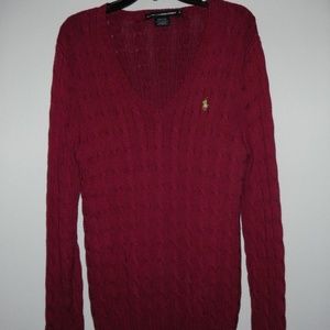 Ralph Lauren Sport Raspberry v-neck cable sweater